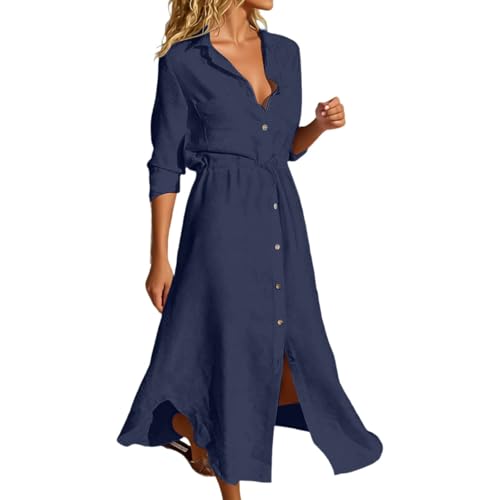 Robe chemise col rabattu WWricotta pour corriger la silhouette avec cordon ajustable