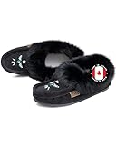 Laurentian Chief Moccasin Slippers for Woman - Orlon Beaded Slippers with Fur Trim and Padded Sole, Canada Quality Womens Slippers, Comfortable Stylish Indoor and Outdoor
