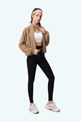 altiland Jaqueta feminina de corrida atlética com zíper completo para corrida, ioga, academia, Marro