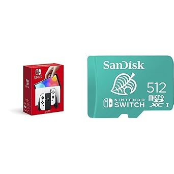 Nintendo Switch OLED Model w/White Joy-Con and SanDisk 512GB microSDXC Card, Licensed Switch