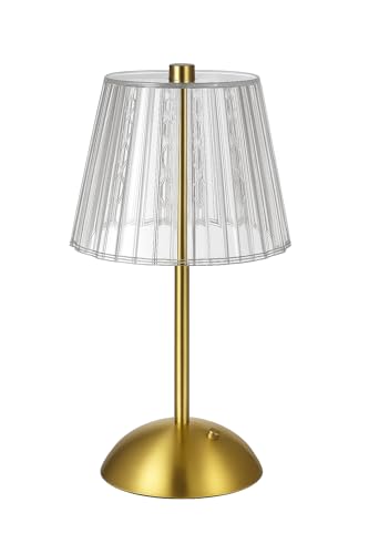 N-L-E new-line-essentials N-L-E Edle LED Tischlampe mit Akku & USB-C | 3 Lichtfarben, Dimmbar, Warmweiß, Kabellos, Transparenter Acrylschirm & Goldener Aluminiumfuß | Moderne Design-Tischleuchte (1)