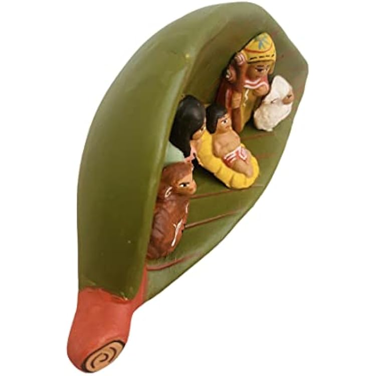 Zoeartcrafts Peruvian Nativity in a Leaf, Nativity Scene, 6x2.5, Ceramic, Peruvian, Christmas Indoor Small Decor, Ornaments,. Nativity Scene