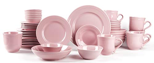 HomeVss, Pearl Dots Stoneware Dinnerware Set(42pc Set, Pink)