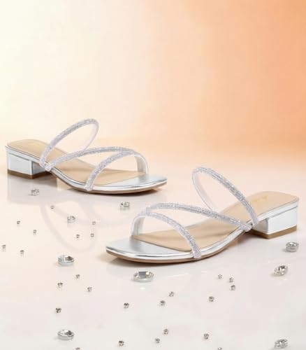 Image of Ankis Black Nude White Strappy Heels Women 1 Inch Low Chunky Block Heel Heeled Sandals Square Open Toe Slip On Slides Mules