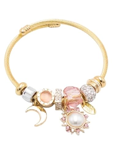 Image of Pink Zircon Moon and Sun Charm Bracelet
