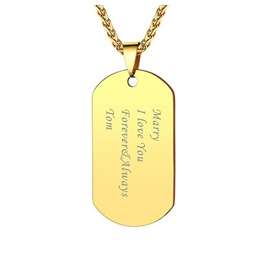 Bandmax Collier Plaque Homme Plaque Or Personnalisé, Chaîne Pendentif Militaire Personnalisable avec Texte, 55+5cm