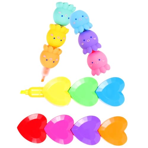 BCOATH Resaltadores Fluorescentes Apilables de Pulpo 2 Pcs, Marcadores Multicolores para Estudiantes, Material Escolar sin Olor, Adecuado para Oficina y Estudio