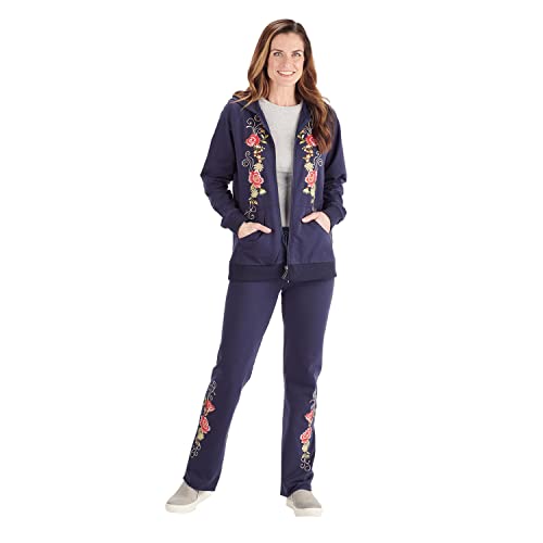 Floriana Womens Zip Up Hoodies Embroidered Sweatshirt Fall Jackets For Women, Navy, 1X #TOP3