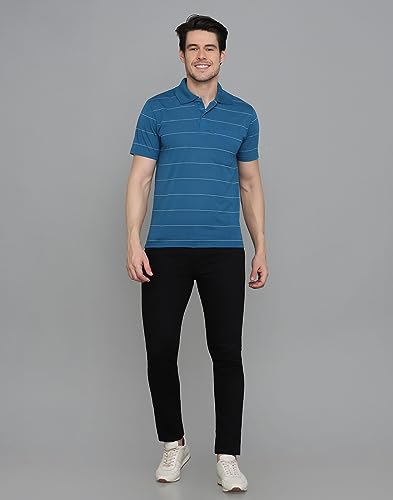 Image of INKKR Men's Striped Polo Neck Cotton Blend Multicolor T-Shirt