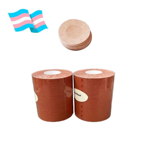 2 Rolls Trans Tape for Transitioning Chest Binding Tape FTM Chest Binder with Nipple Covers Waterproof 3 in X 16.5 ft