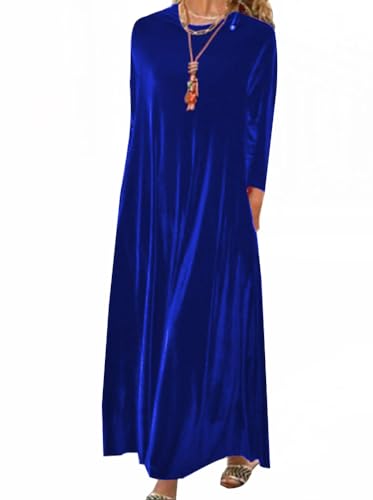 Minetom Damen Samtkleid Langarm Winterkleid Elegant Abendkleid Rundhals...