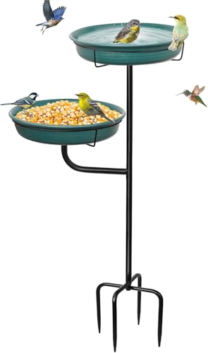 Freestanding Bird Bath Bowl, Bird Water and Food Feeder Outd...