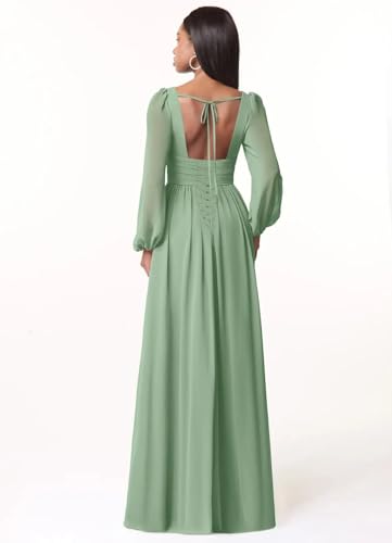 Chiffon Bridesmaid Dresses with Slit for Wedding V-Neck Formal Dress Long Sleeve Prom Evening Gowns for Women2