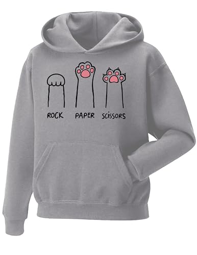 Snapit Inspired Rock Paper Scissors Hoodie Mens pullover hooded top for Uk Men/Women/Kids Cat Paws Best Gift for Cat Lovers Grey