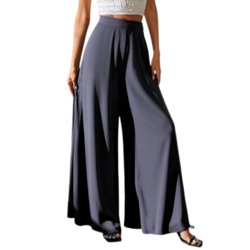 Pantalon large d'été pour femme en viscose fluide et légère avec taille élastique