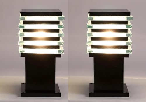 Image of Areezo Waterproof Outdoor Gate Light for Main Gate Pillar - Modern LED /Holder Based Lamp for Home, Garden & Balcony (Pack of 2, Ice Cube Black)