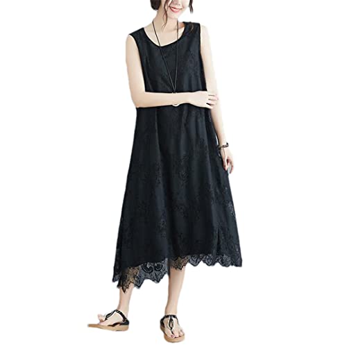 Robe en dentelle pour cocktail et soirée d'été Hdhdeueh sans manches noir L