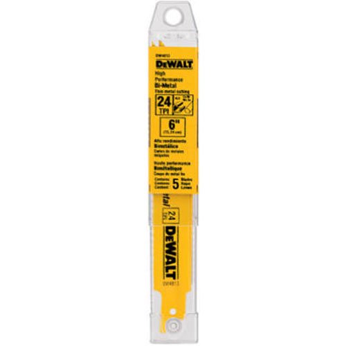 DEWALT Reciprocating Saw Blades, Straight Back, Bi-Metal, 6-Inch 24 TPI, 5-Pack (DW4813)