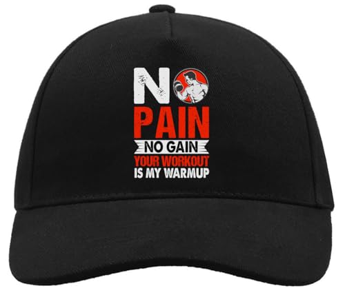 Baseballkappe mit Schnalle, Motiv: No Pain No Gain Your Workout is My Warmup, rotes Logo, bequem, Unisex, gebürstete Baumwolle, Schwarz