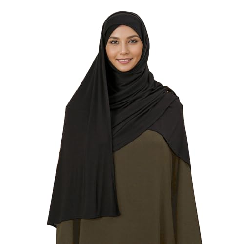 Yeieeo Jersey Hijab Scarf for Women Non-See Through Tieback Muslim Head Scarves
