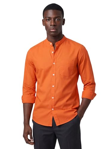 Image of Amazon Brand - INKAST Men's Cotton Blend Plain Solid Casual Shirt | Mandarin Collar | Full Sleeves | Regular Straight Fit | Office & Daily Casual Wear