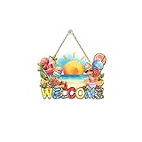 Summer Ice Cream Sign, Welcome Door Sign for Front Door, Wood Sign for Yard, Porch Sign, Outdoor Wreath, Summer Decorations for Home Holiday Party Decor