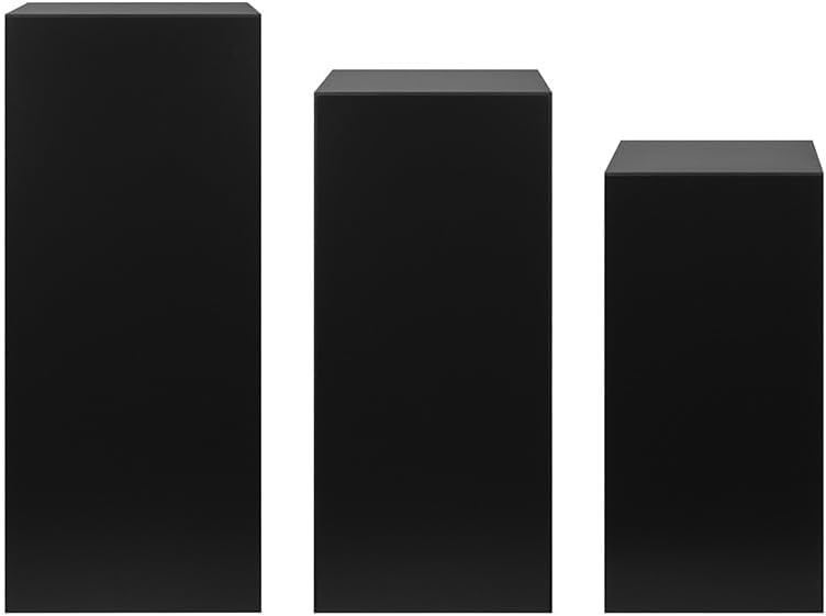 shopPOPdisplays 3 Pcs Pedestal Stand Set - Black Expanded PVC - Lightweight, Space Saving, Compact Storage - Plinth Pillar for Party, Events, Retail, and Exhibits - 50lb. Capacity (Large Set)