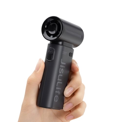 JISULIFE Ventilador portátil de mano, aire de alta velocidad de potencia turbo [12 horas de tiempo máximo de enfriamiento], viento de 5 engranajes, recargable de 3600 mAh, diseño de mini