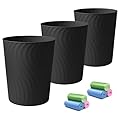 YGJT Small Trash Can, 3 Pack 1.8 Gallons Bathroom Trash Can, Slim Waste Basket, Round Garbage Can, Plastic Trash Bin for Kitchen, Dorm, Bedroom, Office, Living Room, Study, Compact Spaces(Black)