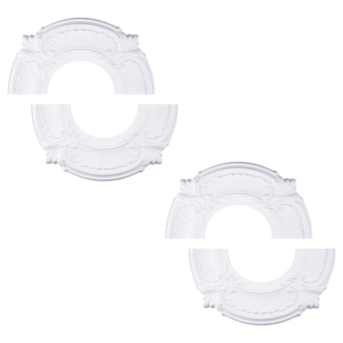 Image of INCREWAY 2pcs Split Lighting PU Ceiling Medallion Ceiling Cover Plate Ceiling Fan Medallion Home for Light Fixtures Ceiling Light Trim, 12 Inch OD x 5.3 Inch ID