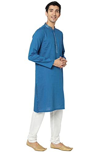 In-Sattva Men's Indian Embroidered Banded Collar Artistic Long Kurta Tunic2