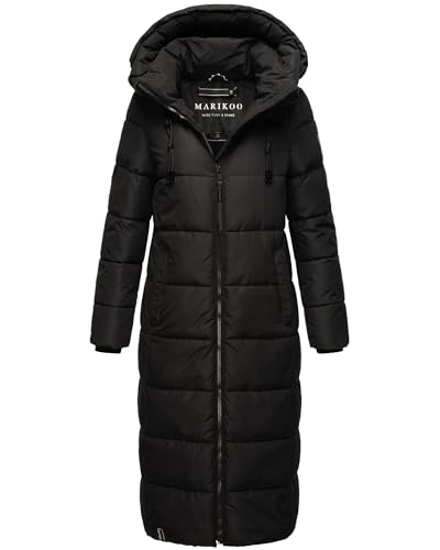 MARIKOO Damen Wintermantel warmer Steppmantel lang mit abnehmbarer Kapuze Nadeshikoo XVI Black Gr. XL