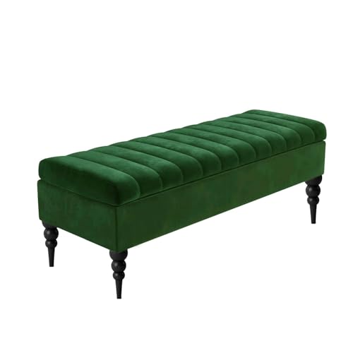 R&M Furnishers Sierra - Caja de almacenamiento otomana tapizada de terciopelo de felpa, reposapiés de terciopelo, mesa de café rectangular, banco de almacenamiento al final de la cama, banco cambiador