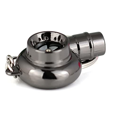 Image of maycom Creative Spinning New Chrome Polished Gunmetal Black Turbo Turbocharger Keychain Key Chain Ring Keyring Keyfob,make Whistle Sound