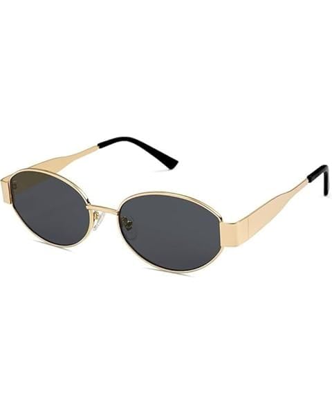 Oval Sunglasses, Gold Metal Frame, Dark Grey Lens, Retro Style, Unisex Fashion Eyewear-image-46