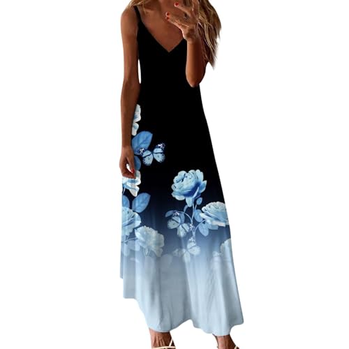 Robe longue d'été fleurie sans manches avec poches et col en V