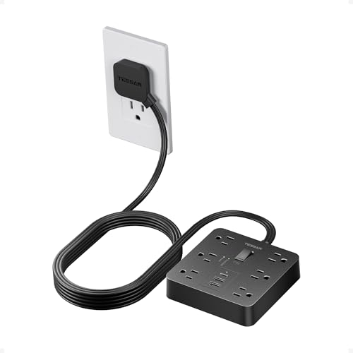 TESSAN Surge Protector Power Strip, Flat Plug Extension Cord 15 Ft with 6 Outlets and 3 USB (1 USB C) Ports, 1700J Protection, Desktop Black Long Power Cord for Indoor Home Office School Dor