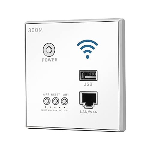 SIUKE 300Mbps In-Wall Wireless Router AP Access Point With WPS Encryption, WiFi LAN Network Switch, USB Socket - White