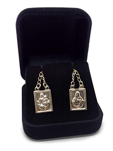 Cordão Escapulário colar Sagrado Coração de Jesus e Nossa Senhora Folheado a ouro 18k