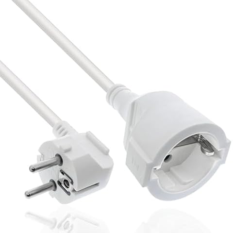 InLine® Przedłużacz prądu wtyczka z zestykiem ochronnym kątowa/gniazdo, biały, 1 m