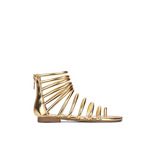 Cape Robbin Zora Gladiator Sandals for Women, Strappy Womens Mules Slip On Shoes - Gold Size 10