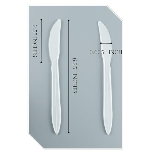 VeZee Disposable Plastic White Medium-Weight Single Use Knives for Bulk Use. Best for Hotel, Restaurants, Deli, Parties & Daily Use: 1000CT, BS0981