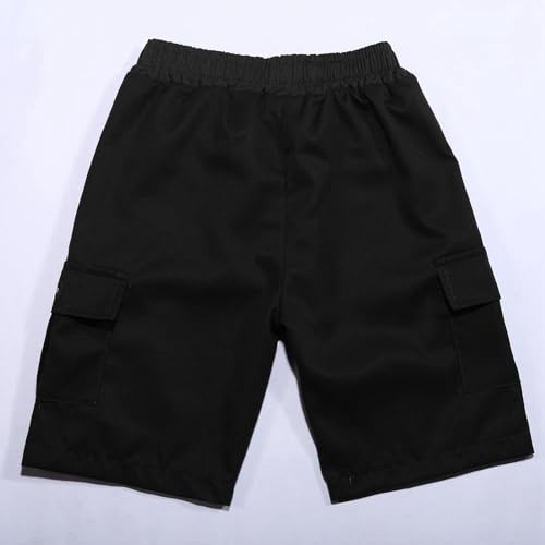 Boys Kids Cargo Shorts Youth Boy's Casual Loose Stretch Shorts Outdoor Cargo Bottoms Fleece Pants Baby Boy Black3