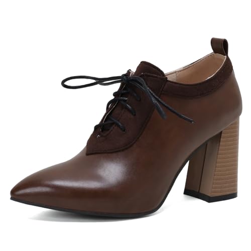 Pointed Toe Chunky High Heels Pumps Shoes for Women Lace Up Work Office Stacked Heeled Dress Shoe