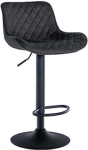 CLP Taburete De Bar Minosa En Tela, Polipiel o Terciopelo I Silla De Altura Ajustable con Reposapiés & Base Metálica, Color:Negro, Material:Terciopelo