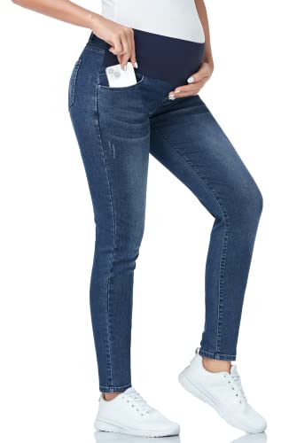 Fitglam Women's Maternity Jeans Stretch Pregnancy Skinny Denim Pants Clothes For Women With Pockets Indigo Blue #TOP3