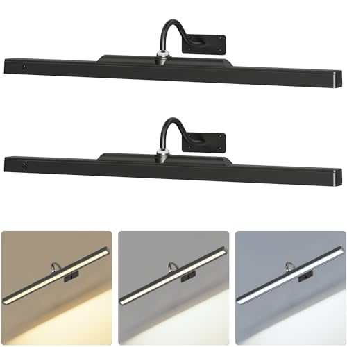 2 Pack Lights for Pictures on Wall Black - Cordless Battery Powered Wall Art Lighting with Dimmable Remote for Living Room, Bedroom & Hallway Black 2