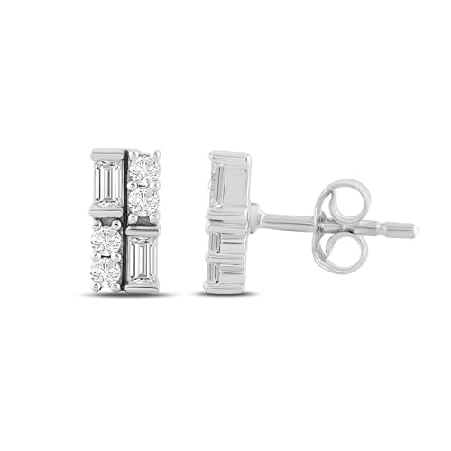 Amazon Essentials White 10K Gold 0.25 cttw Round and Baguette Diamonds Stud Earrings2