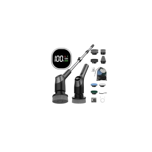 WKY-Electric Spin Scrubber - 10-in-1 Cordless Shower Scrubber & Cleaning Brush with Extendable Handle 42 in-lbs Ultra High Torque 2 Speeds IPX7 LED Display Smart AI Chip for Bathroom Kitchen