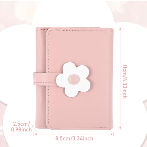 Cute Small Wallet for Teen Girl Trifold Wallets for Women flowers PU Leather Small Wallet Mini Leather Cash Pocket Card Holder Purse with Buckle & Clear ID Window(Pink)2